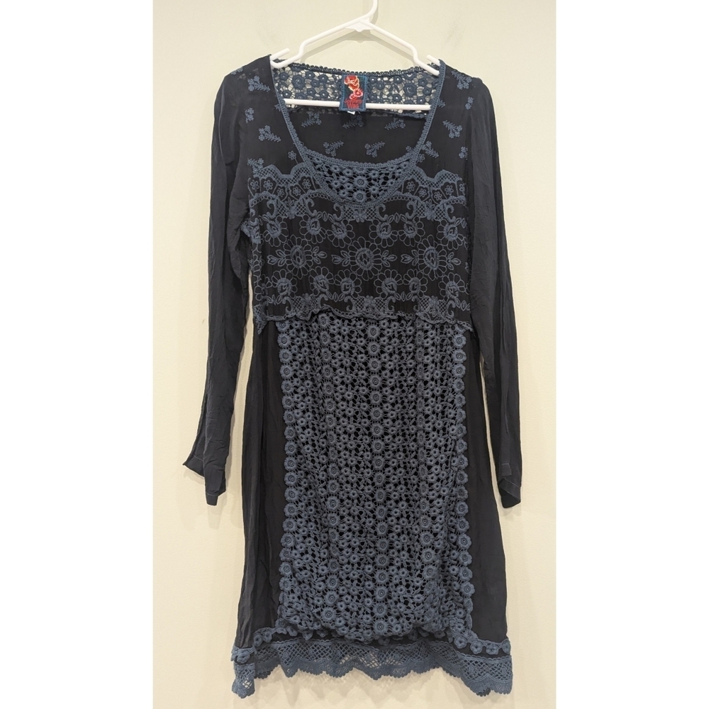 Johnny Was Indigo Blue Embroidered Cupra Rayon Dress Size Small - Picture 6 of 6